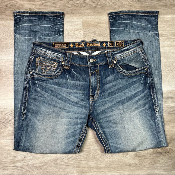 Rock Revival Faded Albus Straight Size 38 Jeans with Embroidered Pockets - Picture 5 of 15